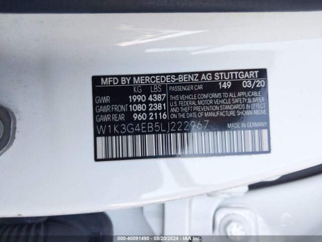 W1K3G4EB5LJ222967 Mercedes-Benz A 220