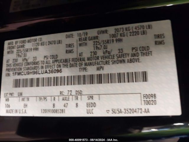 1FMCU9H96LUA36096 Ford ESCAPE SEL