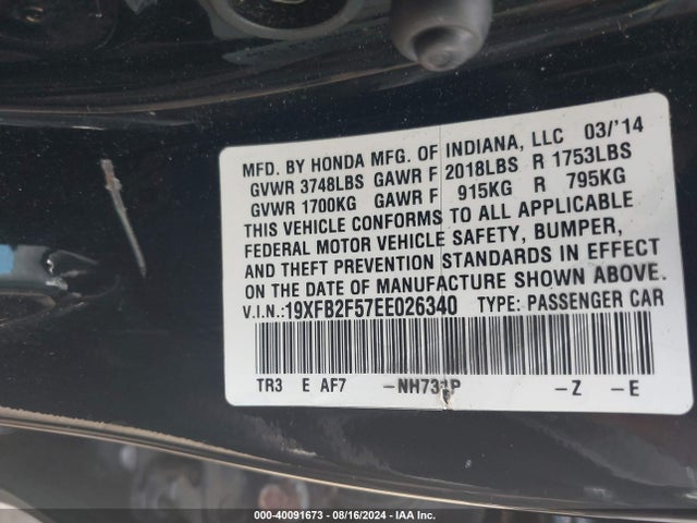 Honda Civic Lx 2014 19XFB2F57EE026340 Image 9