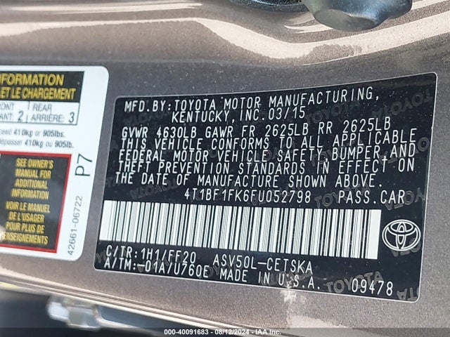 Toyota CAMRY SE 2015 4T1BF1FK6FU052798 Image 9