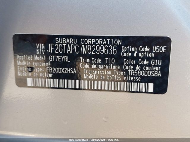 JF2GTAPC7M8299636 Subaru Crosstrek Premium
