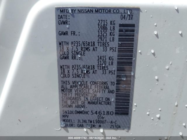 5N1DL0MM0HC546180 Infiniti QX60