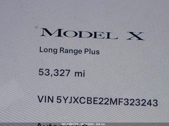 5YJXCBE22MF323243 Tesla Model X Long Range Dual Motor All-wheel Drive/long Range Plus Dual Motor All-wheel Drive