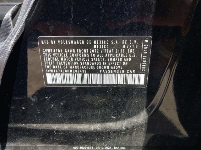 Volkswagen Jetta 1.4t S 2017 3VW167AJ0HM209439 Image 9