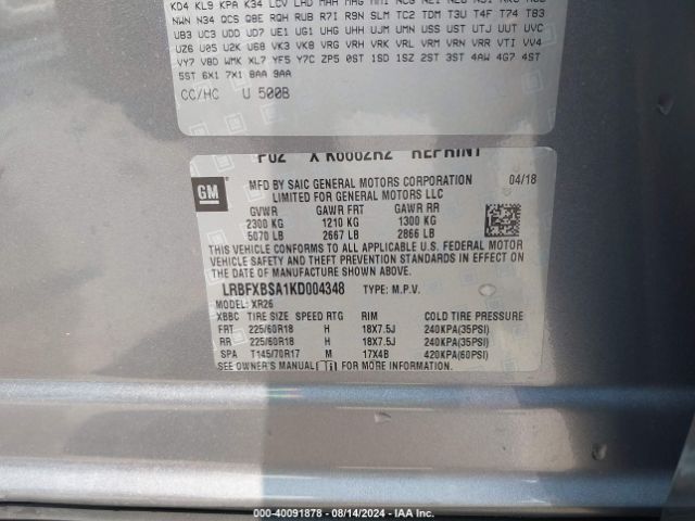 LRBFXBSA1KD004348 Buick Envision Fwd Preferred