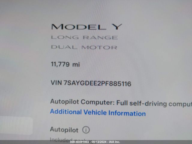 7SAYGDEE2PF885116 Tesla Model Y Awd/long Range Dual Motor All-wheel Drive