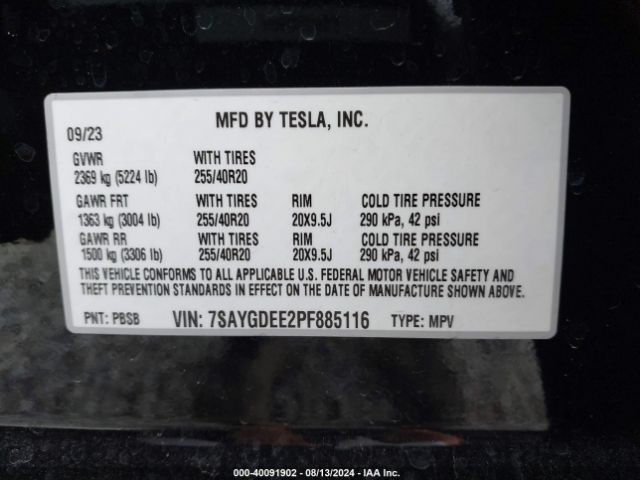 7SAYGDEE2PF885116 Tesla Model Y Awd/long Range Dual Motor All-wheel Drive