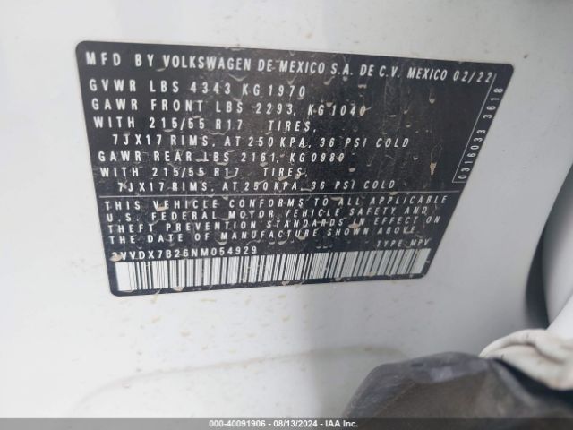 3VVDX7B26NM054929 Volkswagen Taos 1.5t S