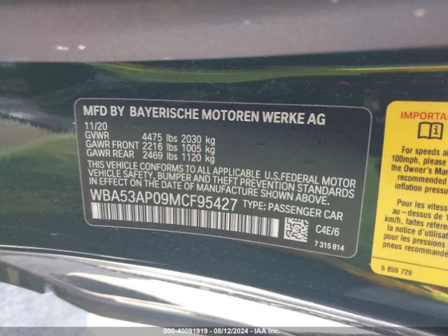 WBA53AP09MCF95427 BMW 430I