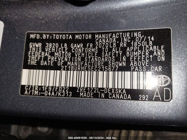 Toyota Corolla S Plus 2014 2T1BURHE5EC215677 Image 9