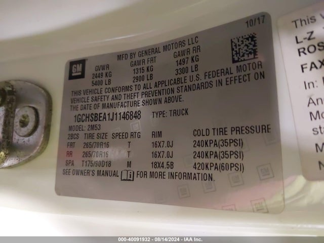 1GCHSBEA1J1146848 Chevrolet Colorado Wt