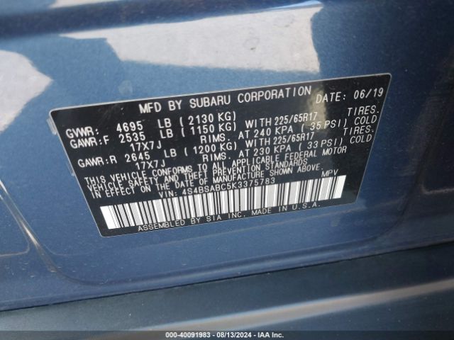 4S4BSABC5K3375783 Subaru Outback 2.5i
