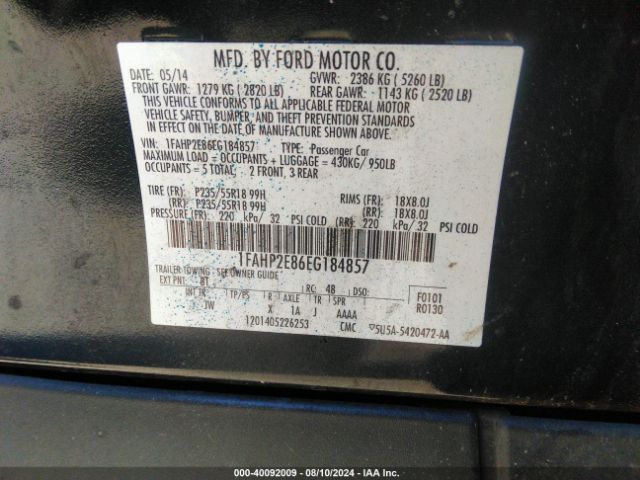 1FAHP2E86EG184857 Ford TAURUS SEL