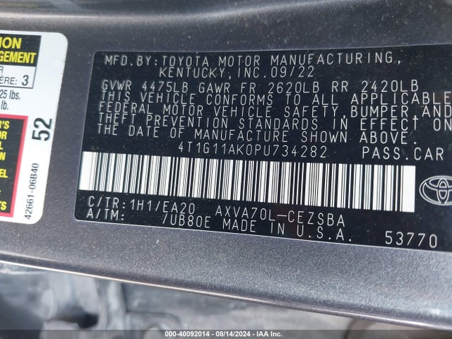 Toyota CAMRY SE 2023 4T1G11AK0PU734282 Image 9