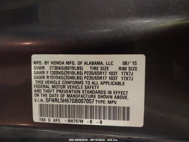 Honda Odyssey Ex-l 2016 5FNRL5H67GB007057 Image 9