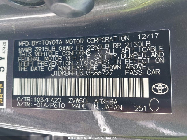 Toyota Prius Two 2018 JTDKBRFU3J3586727 Image 9