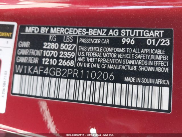 W1KAF4GB2PR110206 Mercedes-Benz C 300 Sedan