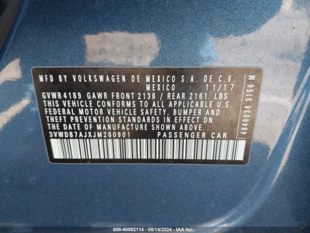 3VWDB7AJXJM260901 Volkswagen Jetta 1.4t Se/1.4t Wolfsburg Edition