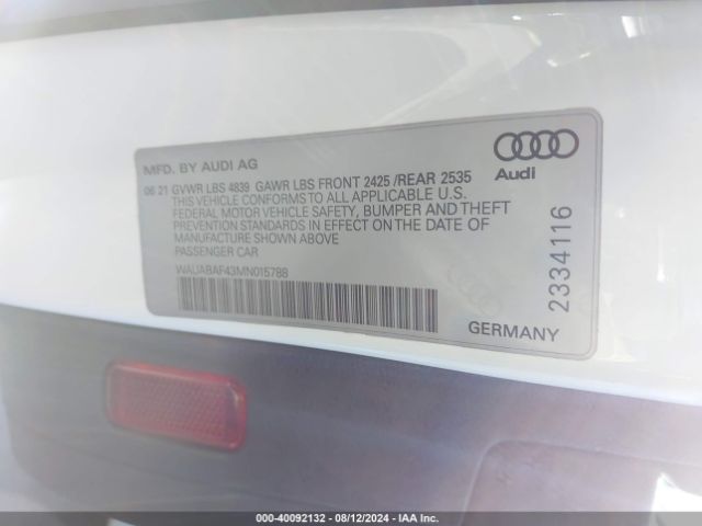 WAUABAF43MN015788 Audi A4 Premium 40 Tfsi Quattro S Tronic