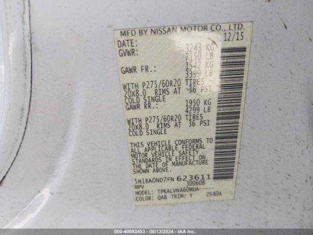5N1BA0ND7FN623611 Nissan Armada Sl
