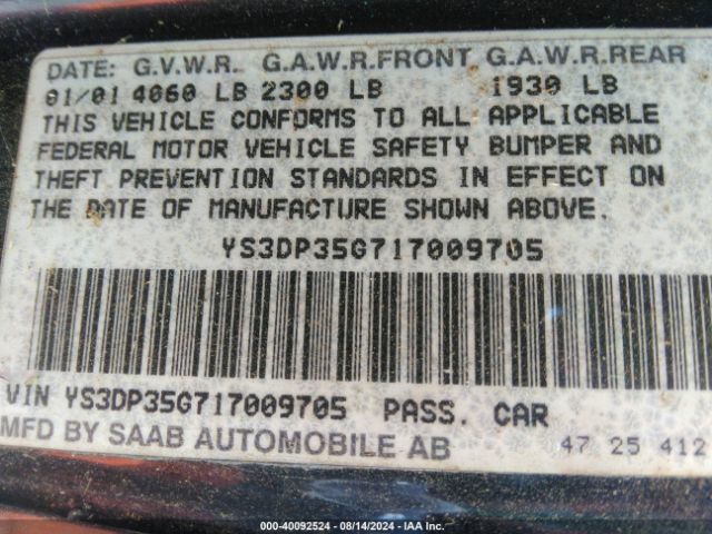 2001 SAAB 9-3 YS3DP35G717009705 Photo 8