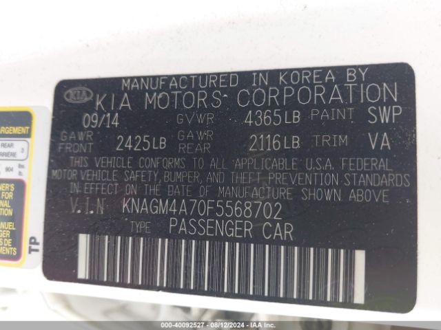 KNAGM4A70F5568702 KIA Optima Lx