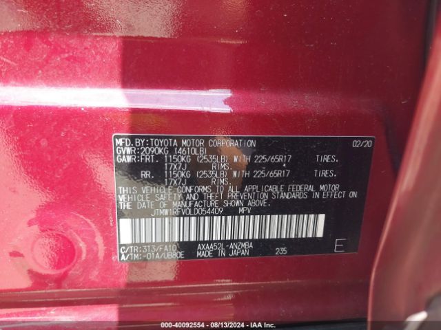 JTMW1RFV0LD054409 Toyota Rav4 Xle