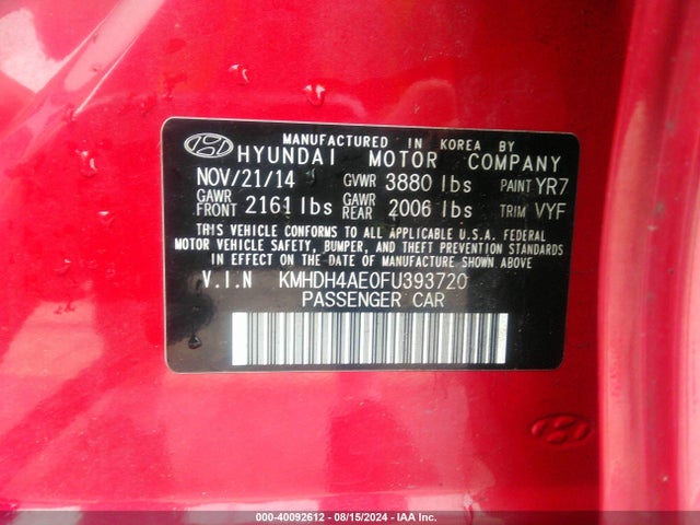 Hyundai ELANTRA SE 2015 KMHDH4AE0FU393720 Image 9