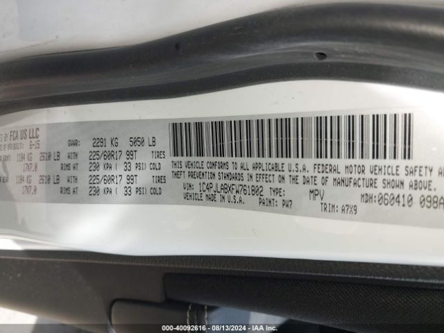 1C4PJLABXFW761802 Jeep Cherokee Sport