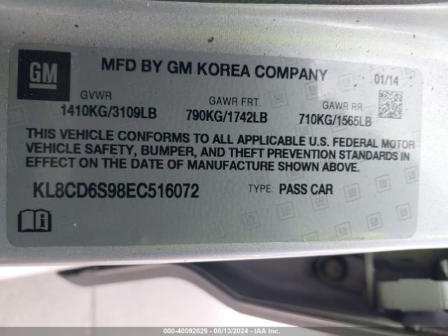 KL8CD6S98EC516072 Chevrolet Spark 1lt Auto