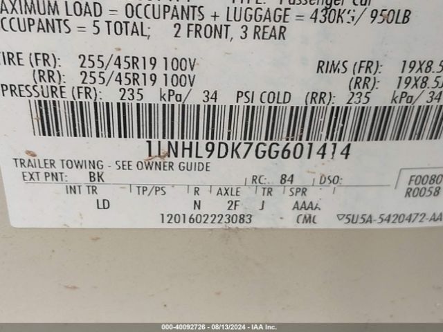 1LNHL9DK7GG601414 Lincoln MKS