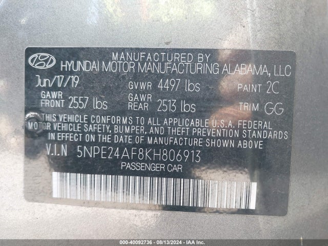Hyundai SONATA SE 2019 5NPE24AF8KH806913 Image 9