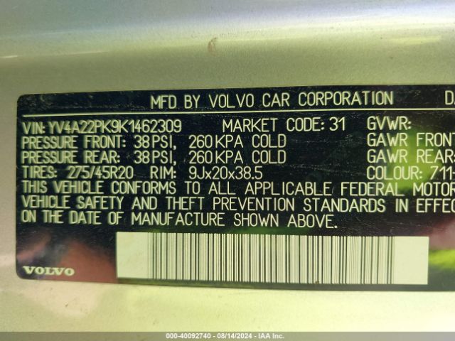 YV4A22PK9K1462309 Volvo Xc90 T6 Momentum