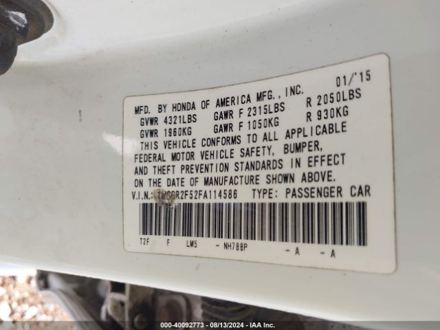 Honda Accord Sport 2015 1HGCR2F52FA114586 Image 9