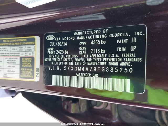 KIA Optima Lx 2015 5XXGM4A79FG385250 Image 9