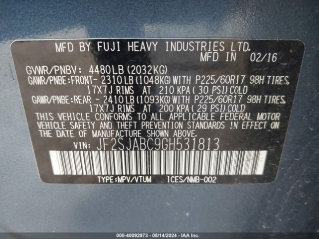 JF2SJABC9GH531813 Subaru Forester 2.5i