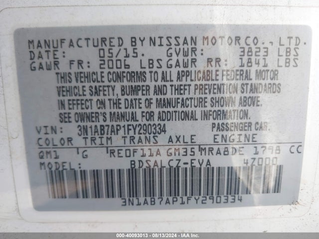 Nissan SENTRA S 2015 3N1AB7AP1FY290334 Image 9