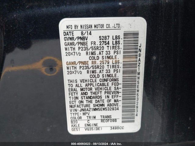 Nissan Murano Le 2014 JN8AZ1MW5EW532934 Image 9