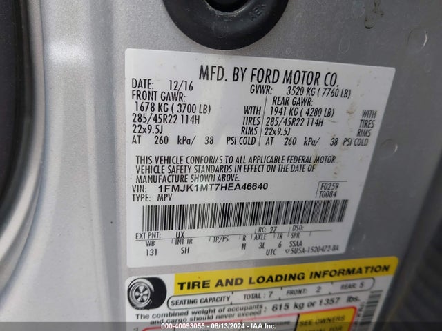 Ford Expedition El Platinum 2017 1FMJK1MT7HEA46640 Image 9