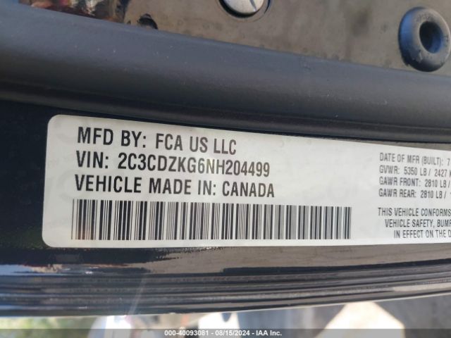 2C3CDZKG6NH204499 Dodge Challenger Gt Awd