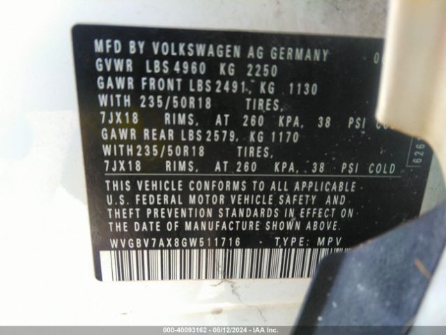WVGBV7AX8GW511716 Volkswagen TIGUAN SE