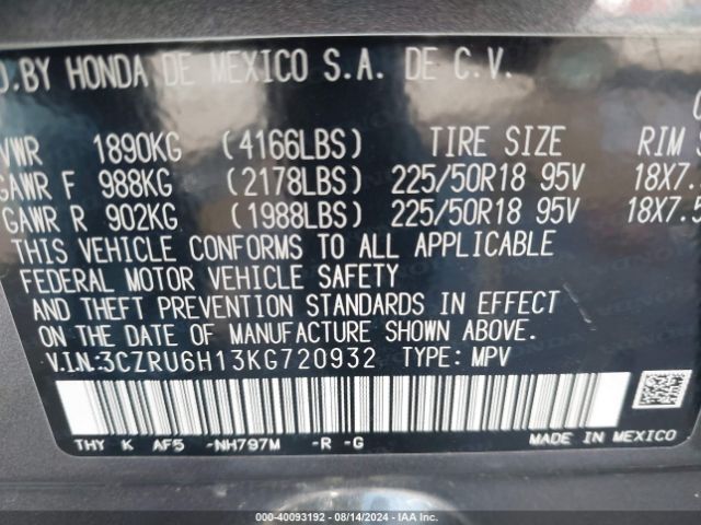3CZRU6H13KG720932 Honda HR-V SPORT