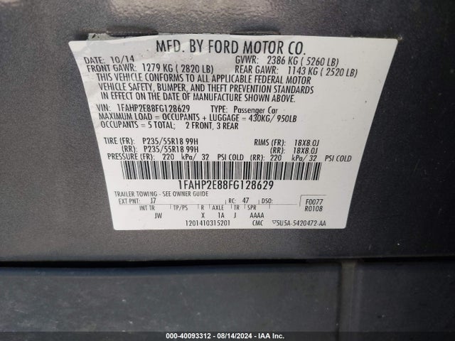 1FAHP2E88FG128629 Ford TAURUS SEL