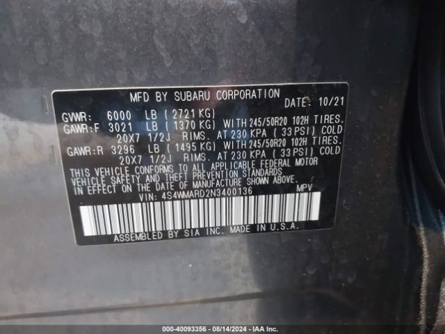 4S4WMARD2N3400136 Subaru Ascent Touring