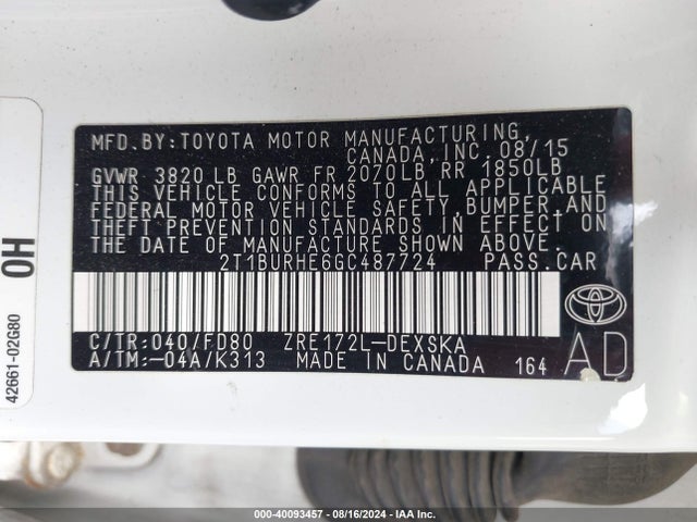 Toyota Corolla S Plus 2016 2T1BURHE6GC487724 Image 9