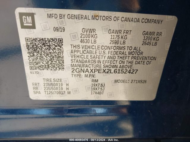 2GNAXPEX2L6152427 Chevrolet Equinox Fwd Premier 2.0l Turbo