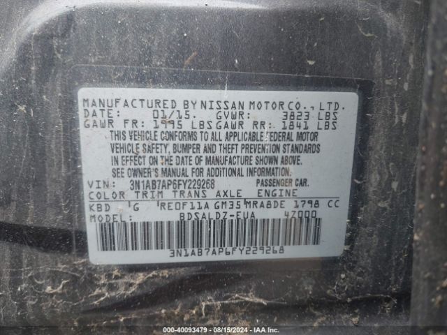 3N1AB7AP6FY229268 Nissan Sentra Fe+ S/s/sl/sr/sv