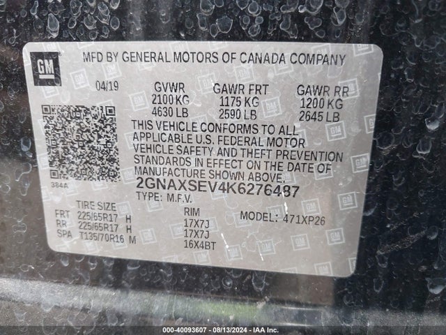 Chevrolet EQUINOX LS 2019 2GNAXSEV4K6276487 Image 9