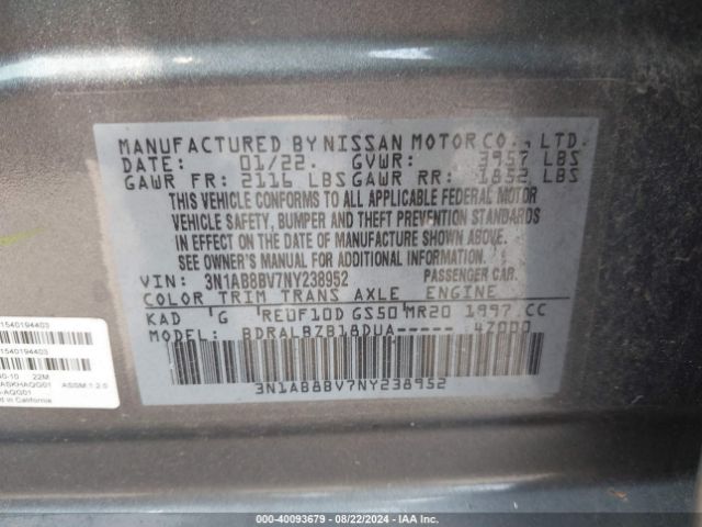 3N1AB8BV7NY238952 Nissan Sentra S Xtronic Cvt