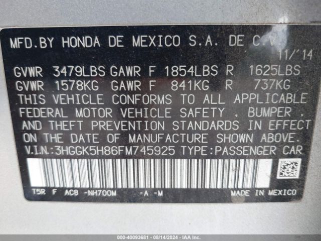 3HGGK5H86FM745925 Honda Fit Ex/ex-l